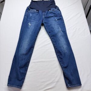 GAP 1969 Maternity True Skinny Jeans in Dark Blue with Distressed Details